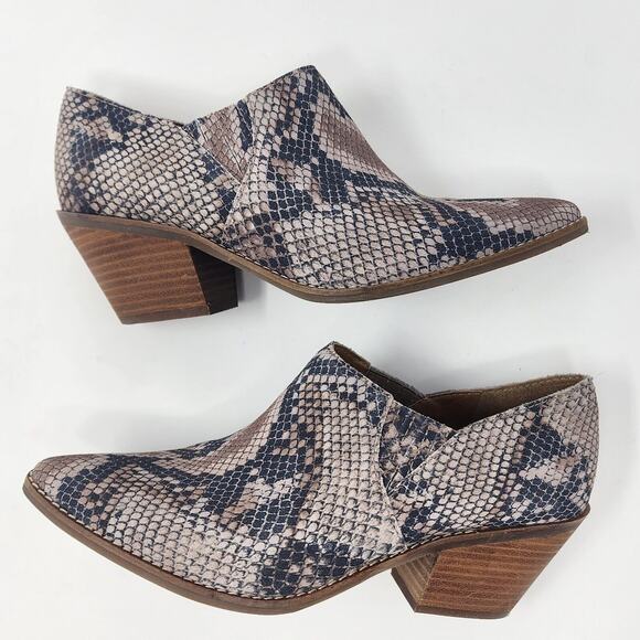 Lucky Brand Ankle Boot Women's 9.5M Tresee Snake Print Leather Beige Slip-on EUC - Picture 7 of 10